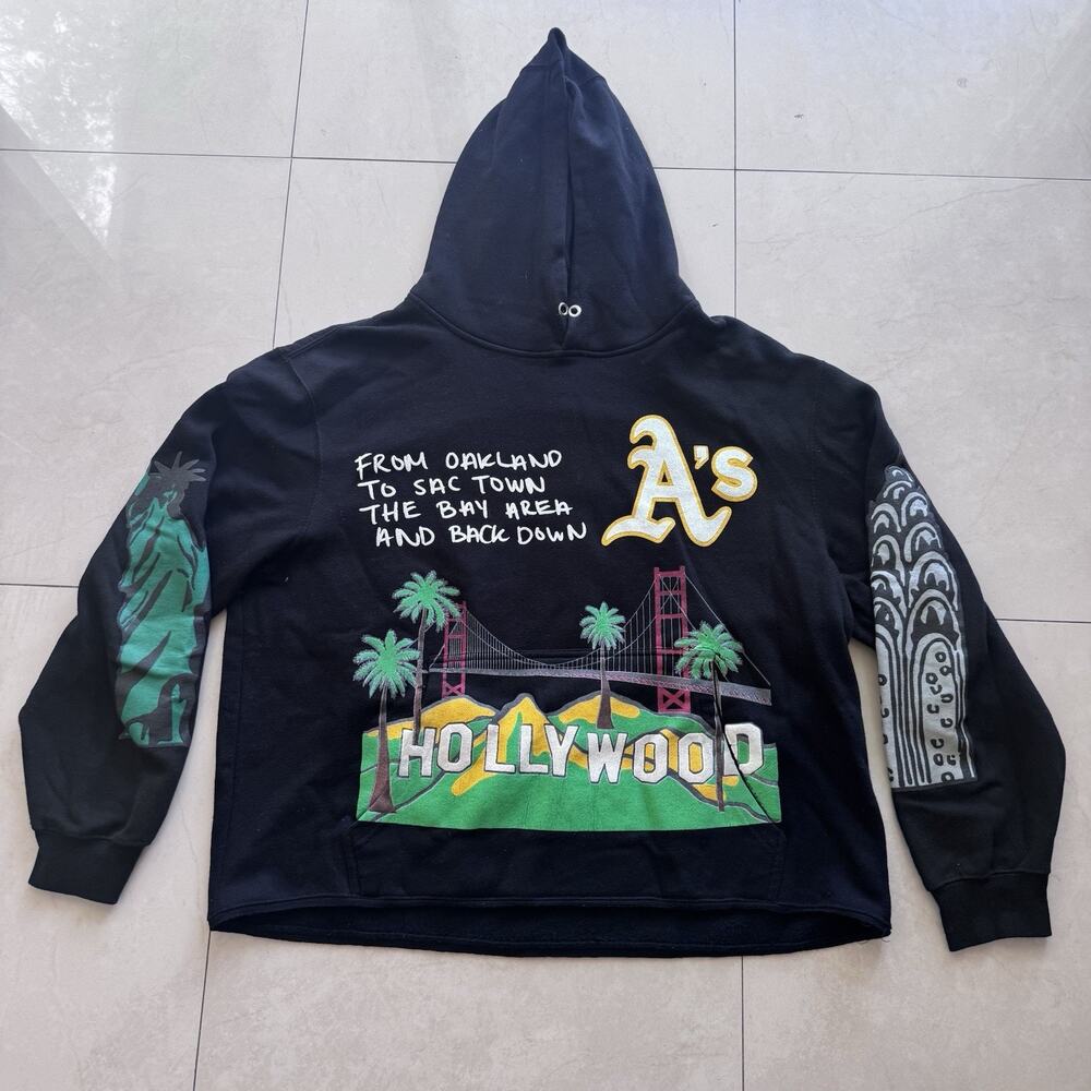 Homme Femme Hollywood Hoodie Men's Large Cali to NYC Black Cotton Fleece